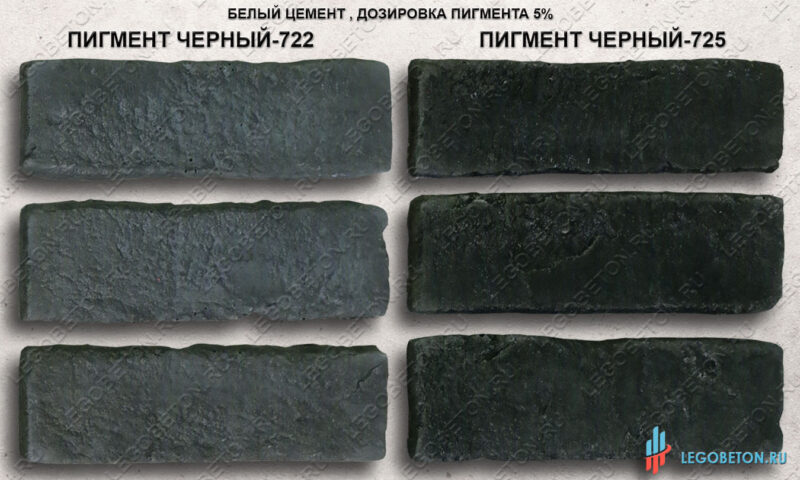 сравнение окраски белого бетона черными пигментами 722 и 725 (5%)