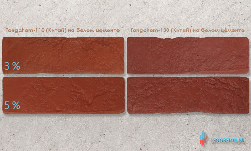 пример окраски красным железооксидным пигментом Tongchem-110 и 130 на белом цементе